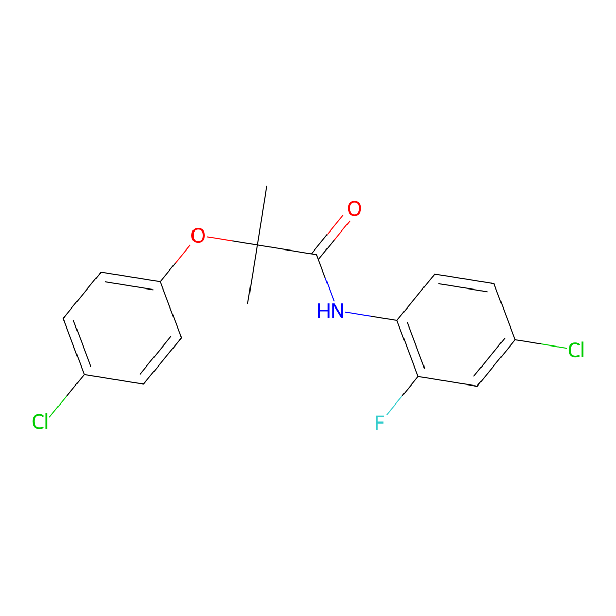 N-(4-chloro-2-fluorophenyl)-2-(4-chlorophenoxy)-2-methylpropanamide molecular structure, CAS 429625-01-4