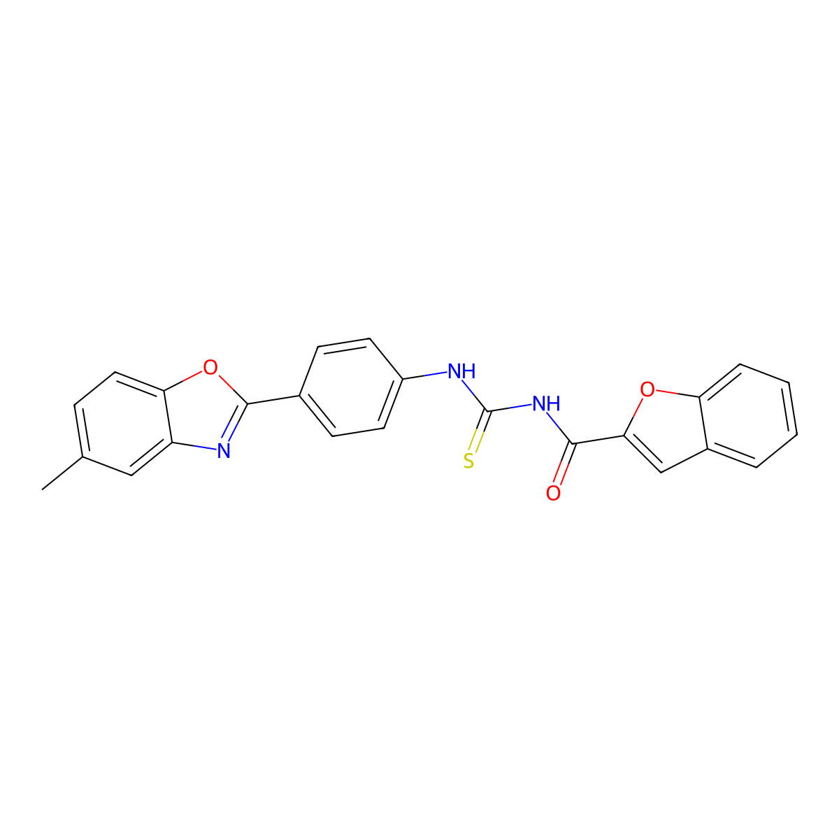N-[[4-(5-methyl-1,3-benzoxazol-2-yl)phenyl]carbamothioyl]-1-benzofuran-2-carboxamide molecular structure, CAS 429625-18-3