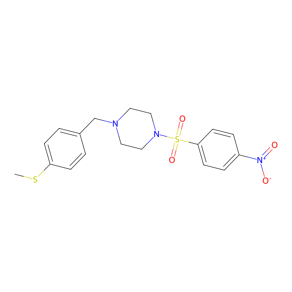 1-[(4-Methylsulfanylphenyl)methyl]-4-(4-nitrophenyl)sulfonylpiperazine molecular structure, CAS 429625-25-2