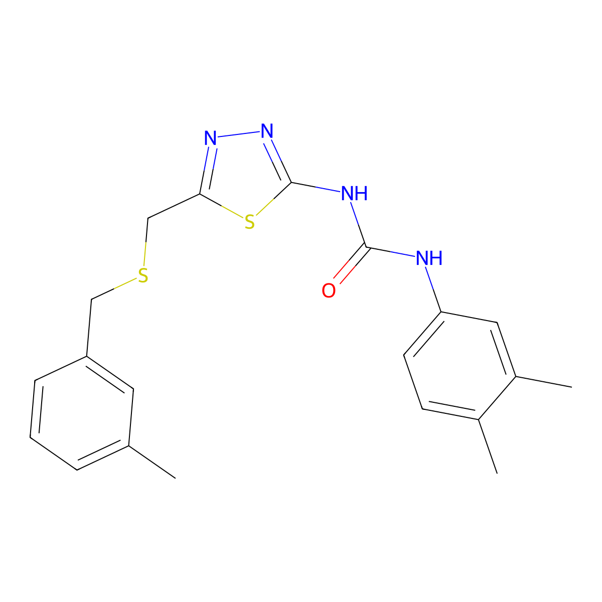 1-(3,4-Dimethylphenyl)-3-[5-[(3-methylphenyl)methylsulfanylmethyl]-1,3,4-thiadiazol-2-yl]urea molecular structure, CAS 429625-54-7