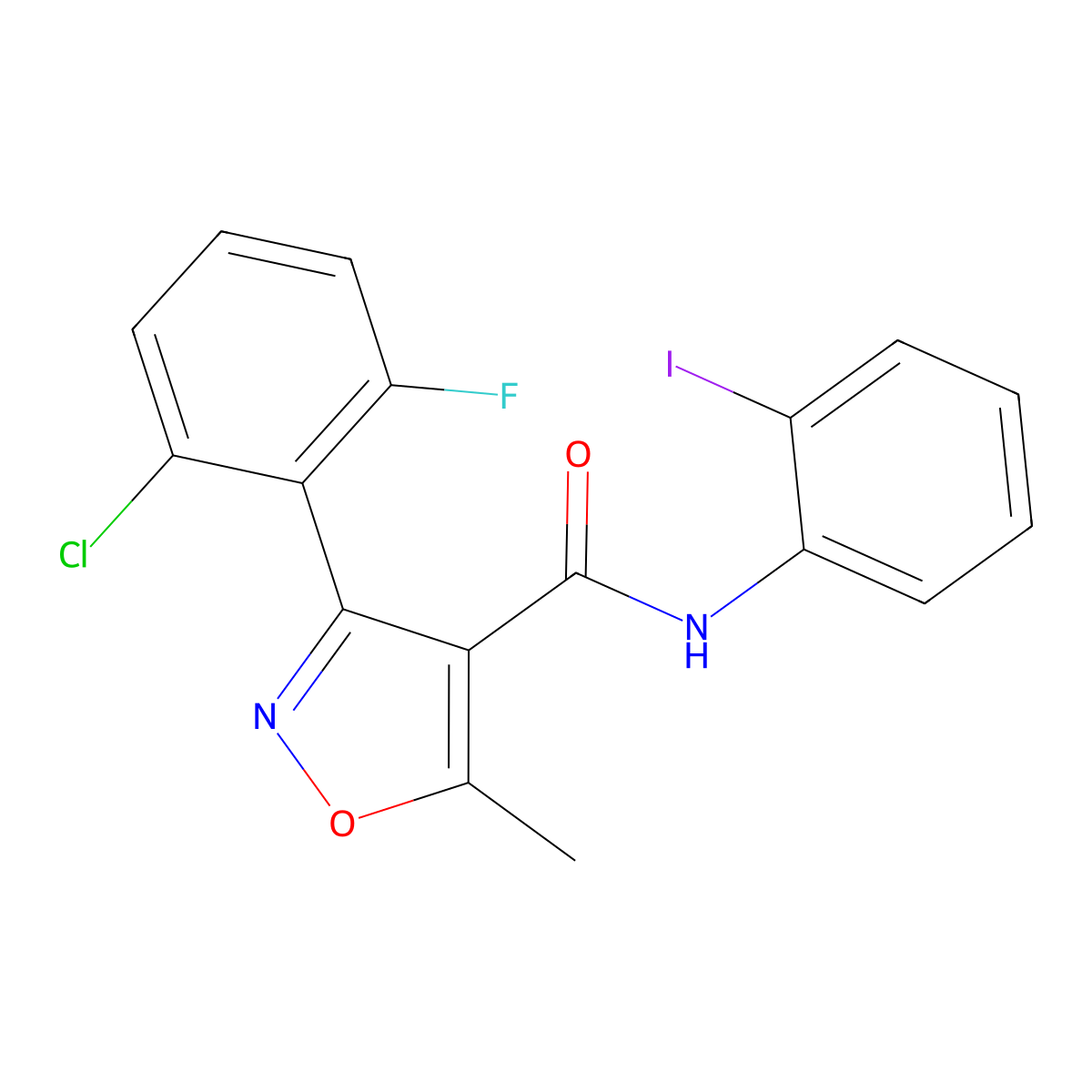3-(2-chloro-6-fluorophenyl)-N-(2-iodophenyl)-5-methyl-1,2-oxazole-4-carboxamide molecular structure, CAS 429625-58-1