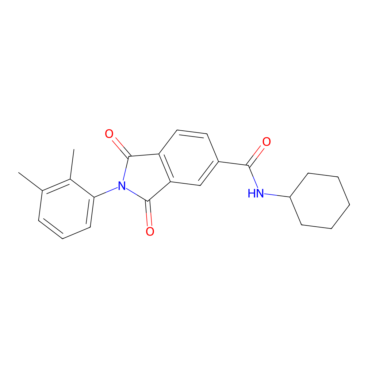 N-cyclohexyl-2-(2,3-dimethylphenyl)-1,3-dioxoisoindole-5-carboxamide molecular structure, CAS 429625-65-0