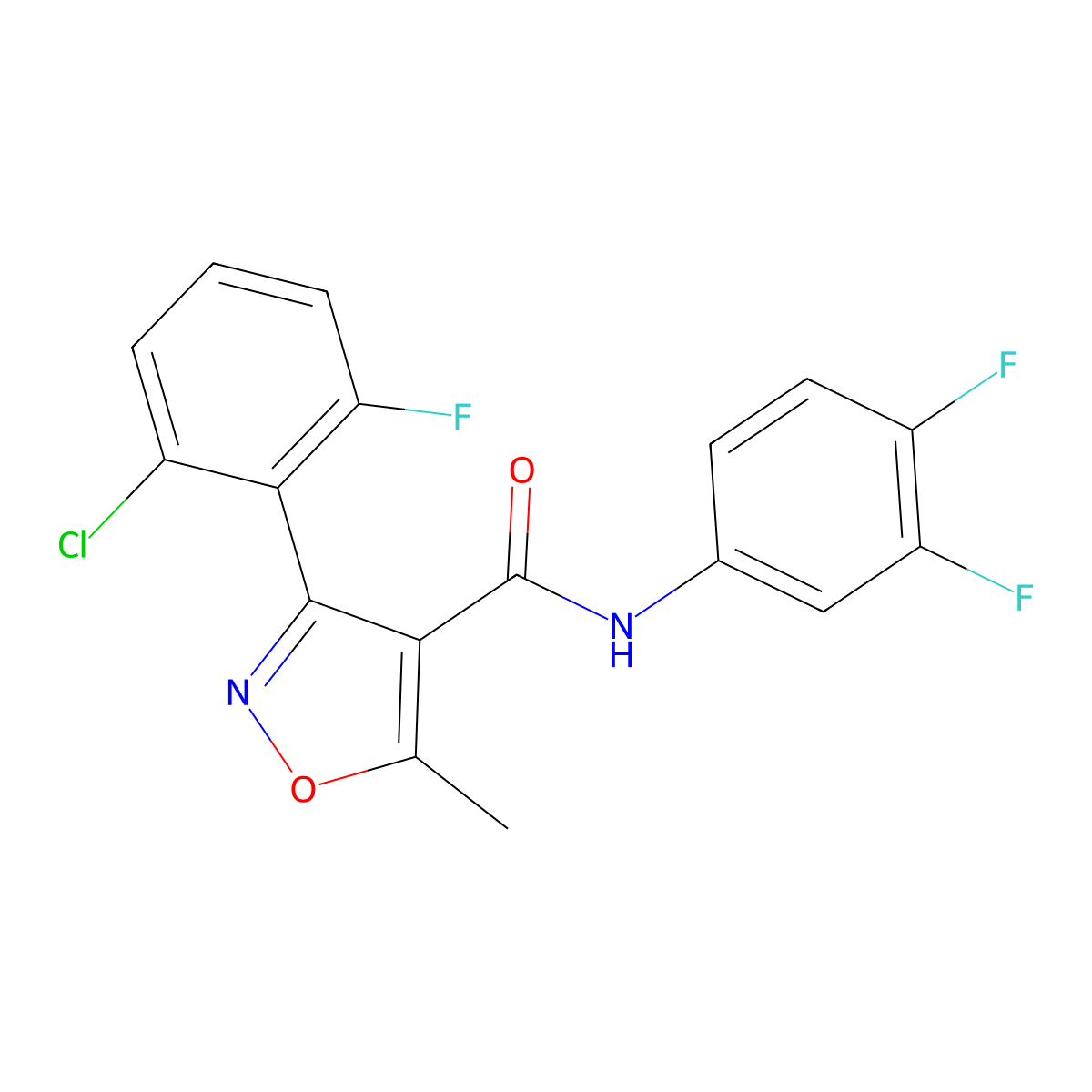 3-(2-chloro-6-fluorophenyl)-N-(3,4-difluorophenyl)-5-methyl-1,2-oxazole-4-carboxamide molecular structure, CAS 429626-13-1