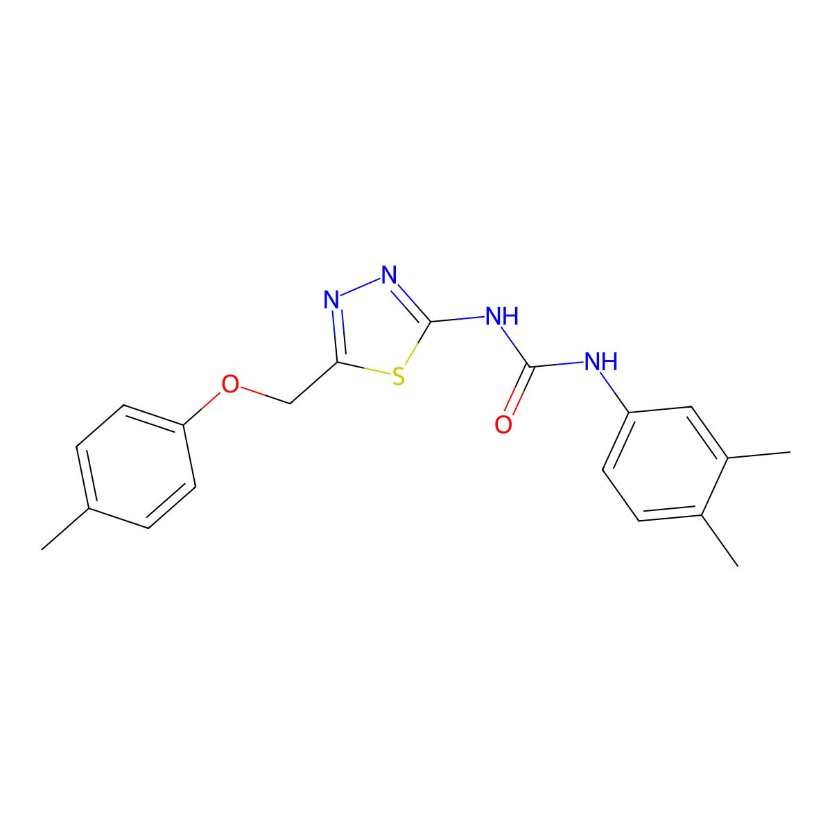 1-(3,4-Dimethylphenyl)-3-{5-[(4-methylphenoxy)methyl]-1,3,4-thiadiazol-2-yl}urea molecular structure, CAS 429626-28-8