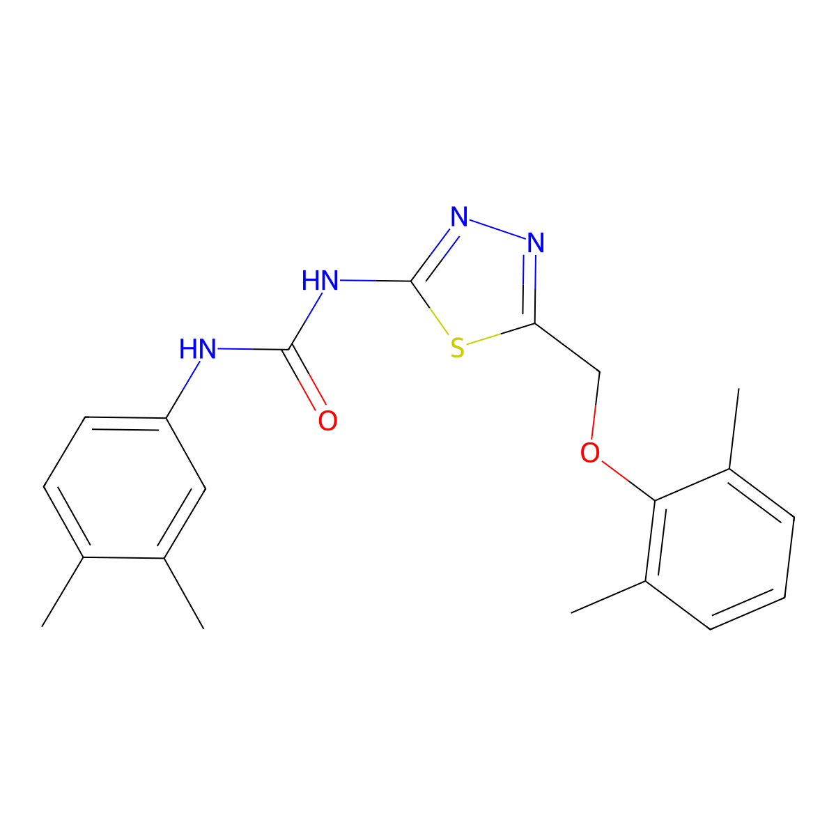 1-[5-[(2,6-Dimethylphenoxy)methyl]-1,3,4-thiadiazol-2-yl]-3-(3,4-dimethylphenyl)urea molecular structure, CAS 429626-30-2