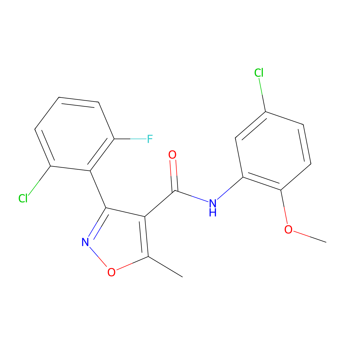 3-(2-chloro-6-fluorophenyl)-N-(5-chloro-2-methoxyphenyl)-5-methyl-1,2-oxazole-4-carboxamide molecular structure, CAS 429626-31-3