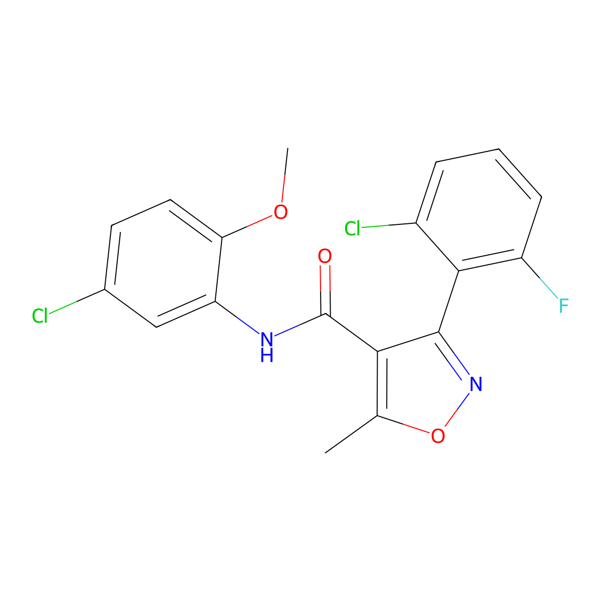 3-(2-chloro-6-fluorophenyl)-N-(5-chloro-2-methoxyphenyl)-5-methyl-1,2-oxazole-4-carboxamide molecular structure, CAS 429626-31-3