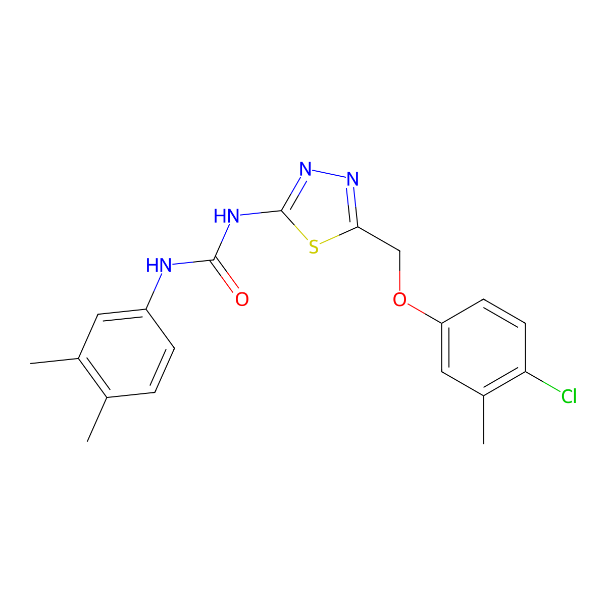1-{5-[(4-Chloro-3-methylphenoxy)methyl]-1,3,4-thiadiazol-2-yl}-3-(3,4-dimethylphenyl)urea molecular structure, CAS 429626-44-8