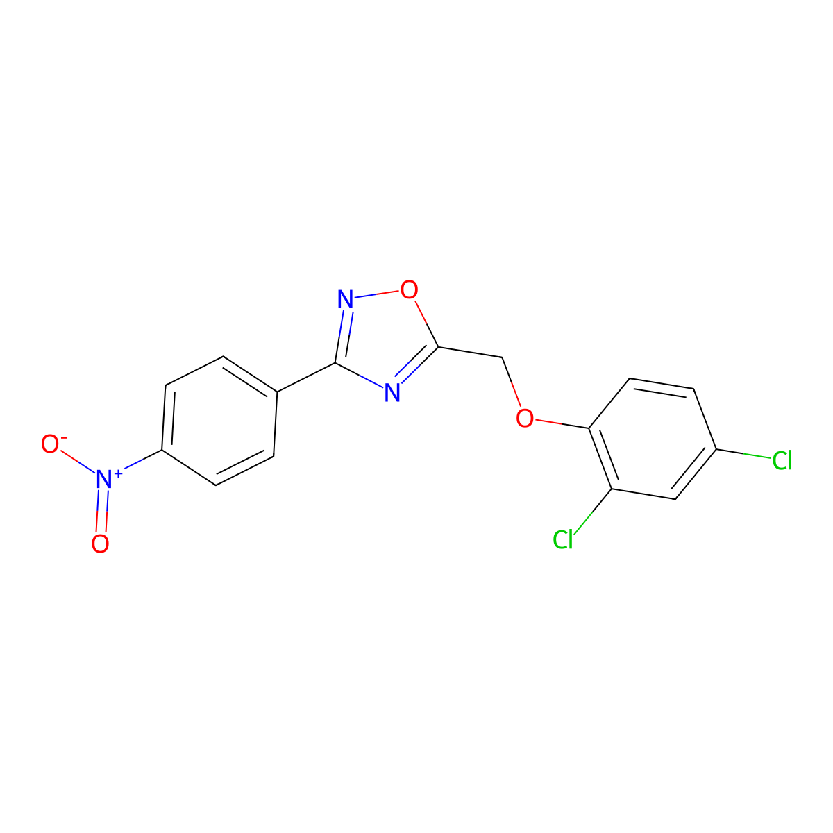 5-[(2,4-Dichlorophenoxy)methyl]-3-(4-nitrophenyl)-1,2,4-oxadiazole molecular structure, CAS 429626-56-2