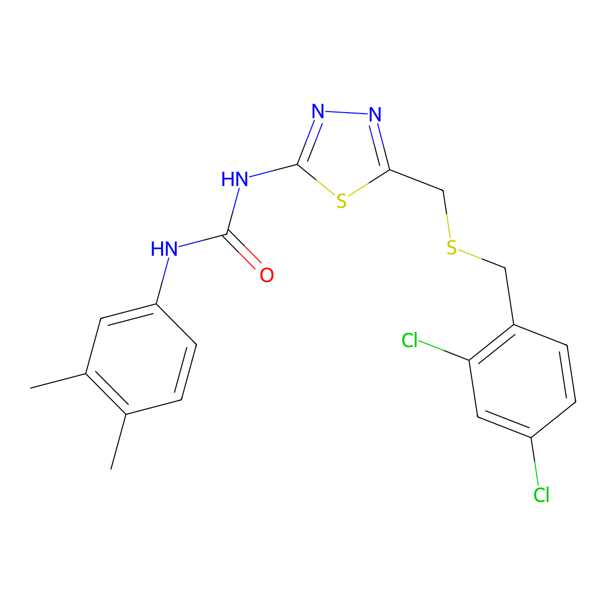 1-(5-{[(2,4-Dichlorobenzyl)sulfanyl]methyl}-1,3,4-thiadiazol-2-yl)-3-(3,4-dimethylphenyl)urea molecular structure, CAS 429626-58-4