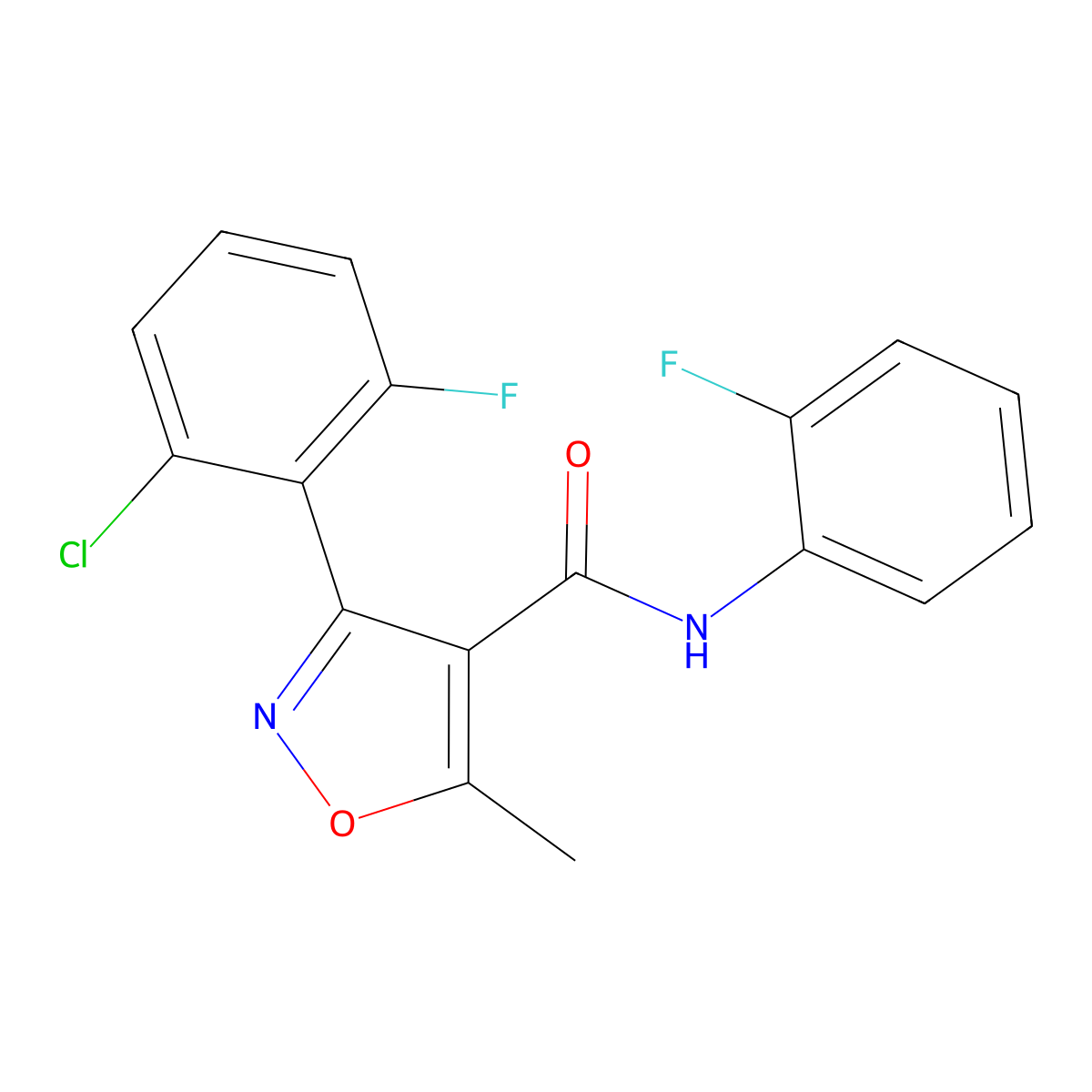3-(2-chloro-6-fluorophenyl)-N-(2-fluorophenyl)-5-methyl-1,2-oxazole-4-carboxamide molecular structure, CAS 429627-17-8