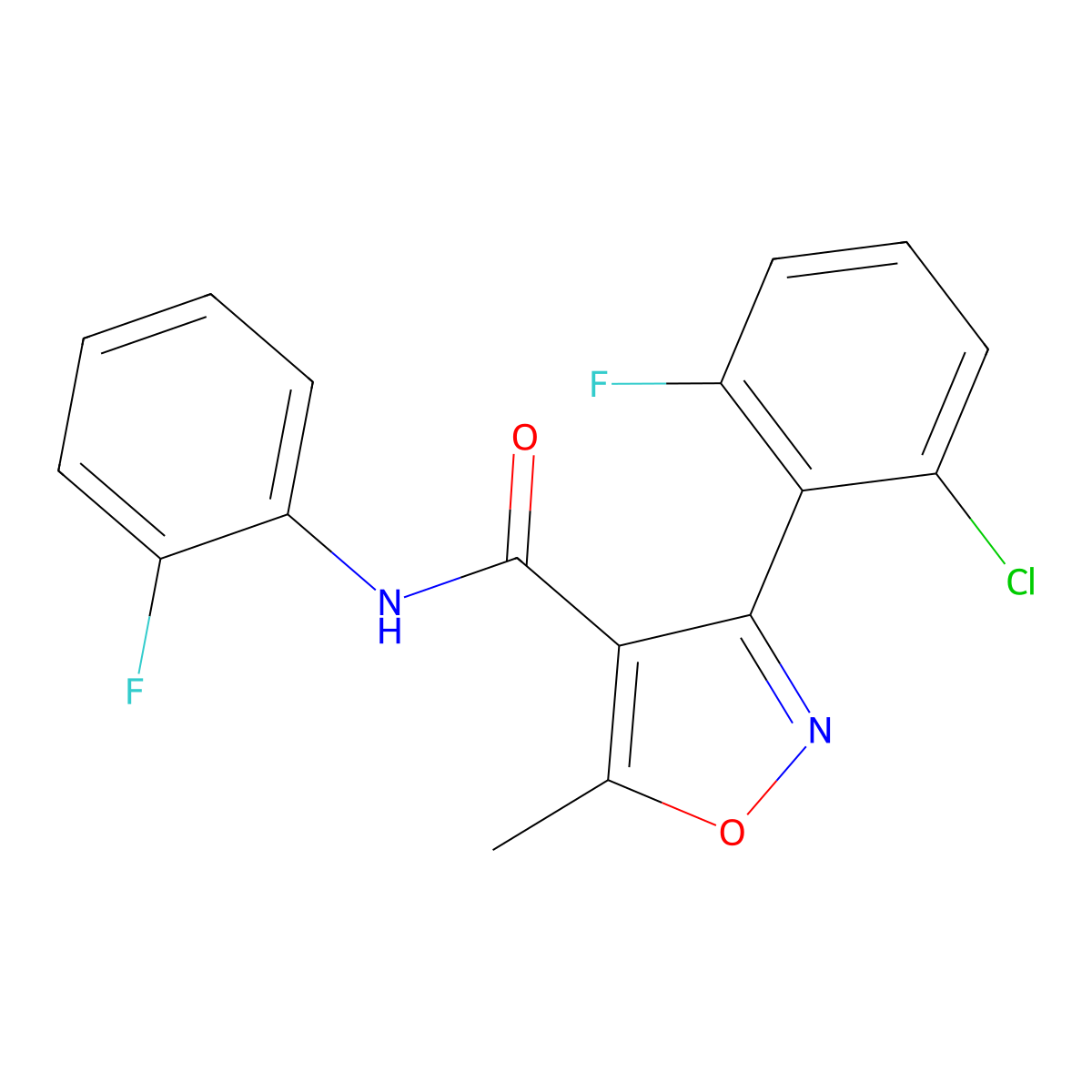 3-(2-chloro-6-fluorophenyl)-N-(2-fluorophenyl)-5-methyl-1,2-oxazole-4-carboxamide molecular structure, CAS 429627-17-8