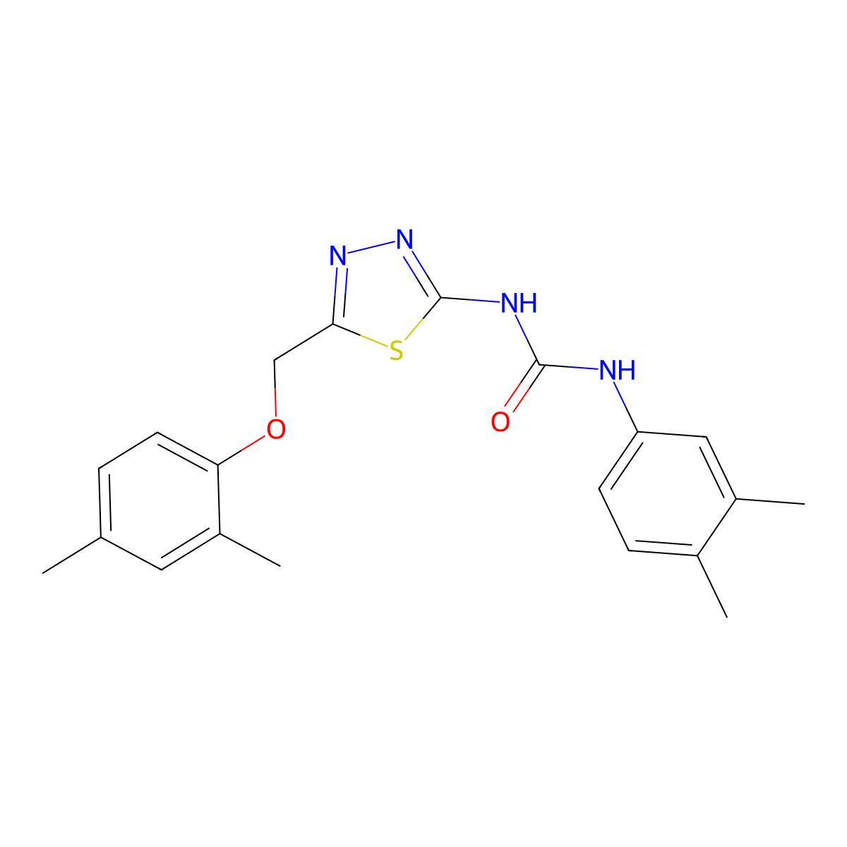 1-{5-[(2,4-Dimethylphenoxy)methyl]-1,3,4-thiadiazol-2-yl}-3-(3,4-dimethylphenyl)urea molecular structure, CAS 429627-82-7