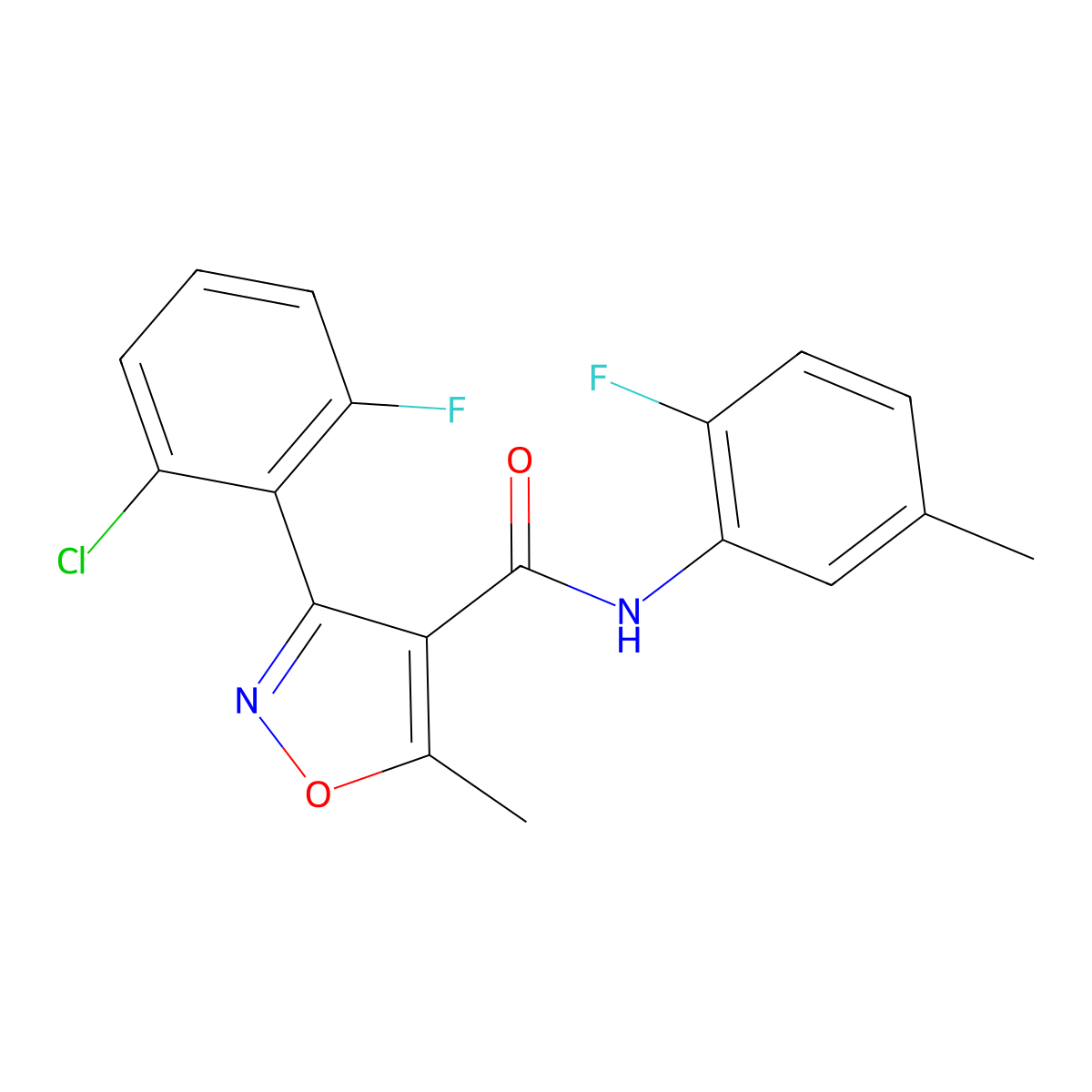 3-(2-chloro-6-fluorophenyl)-N-(2-fluoro-5-methylphenyl)-5-methyl-1,2-oxazole-4-carboxamide molecular structure, CAS 429628-50-2
