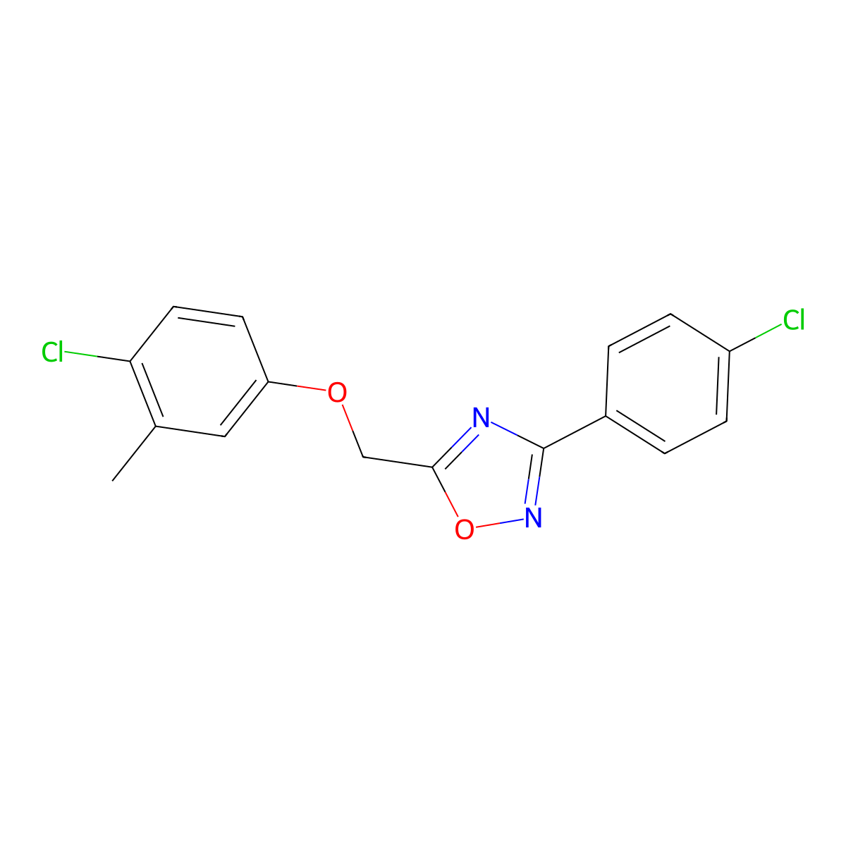 5-[(4-Chloro-3-methylphenoxy)methyl]-3-(4-chlorophenyl)-1,2,4-oxadiazole molecular structure, CAS 429628-55-7