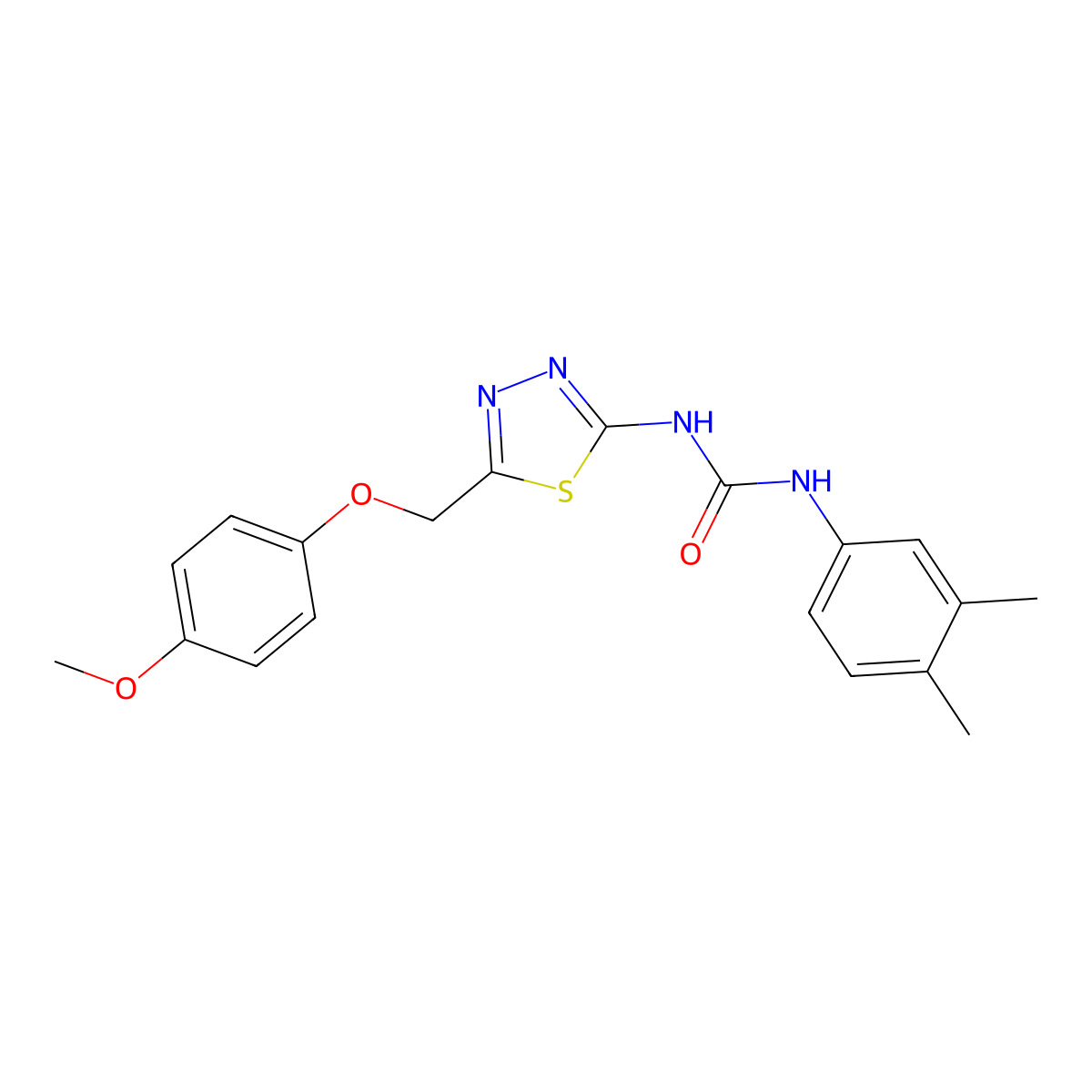 1-(3,4-Dimethylphenyl)-3-[5-[(4-methoxyphenoxy)methyl]-1,3,4-thiadiazol-2-yl]urea molecular structure, CAS 429628-65-9