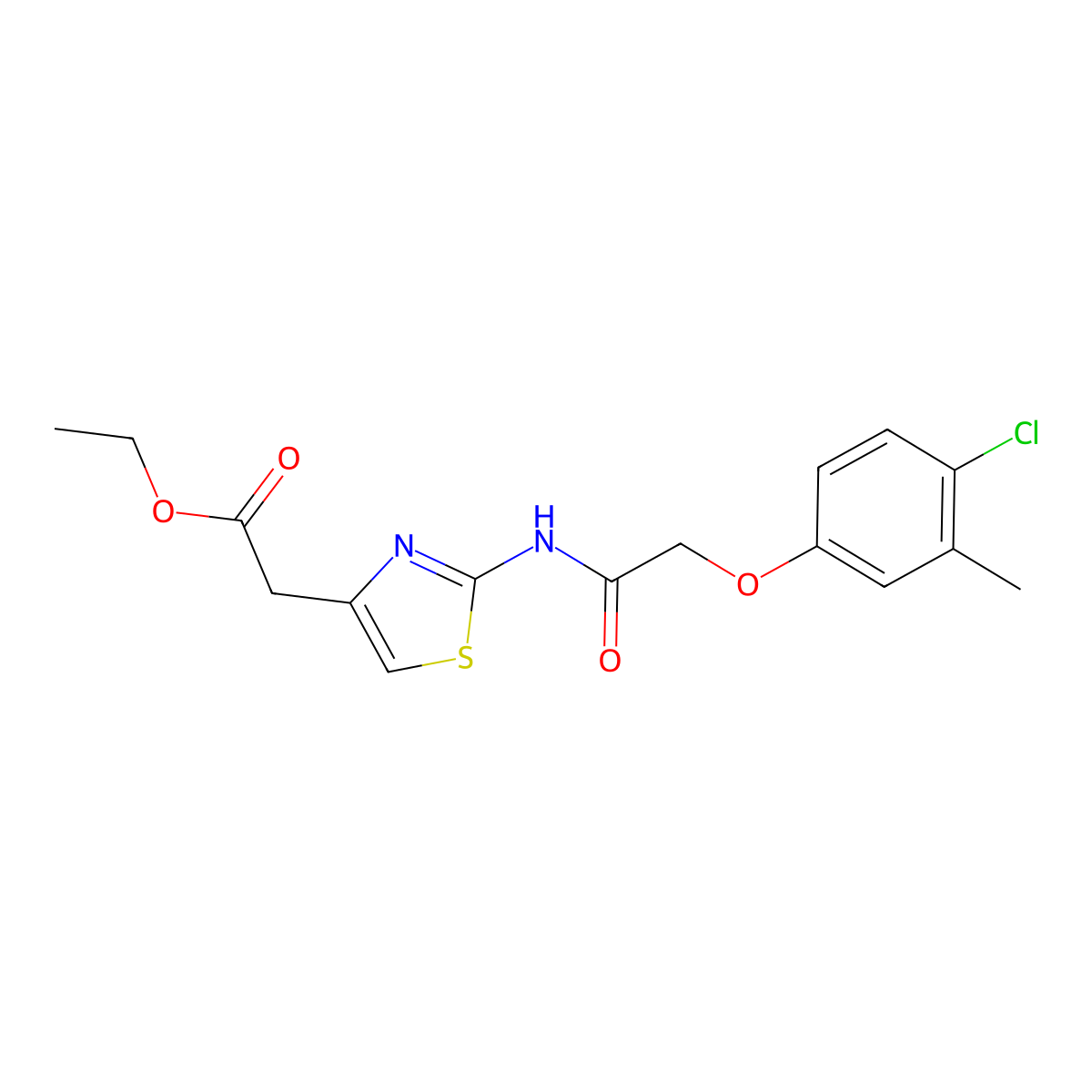 Ethyl (2-{[(4-chloro-3-methylphenoxy)acetyl]amino}-1,3-thiazol-4-yl)acetate molecular structure, CAS 429629-92-5