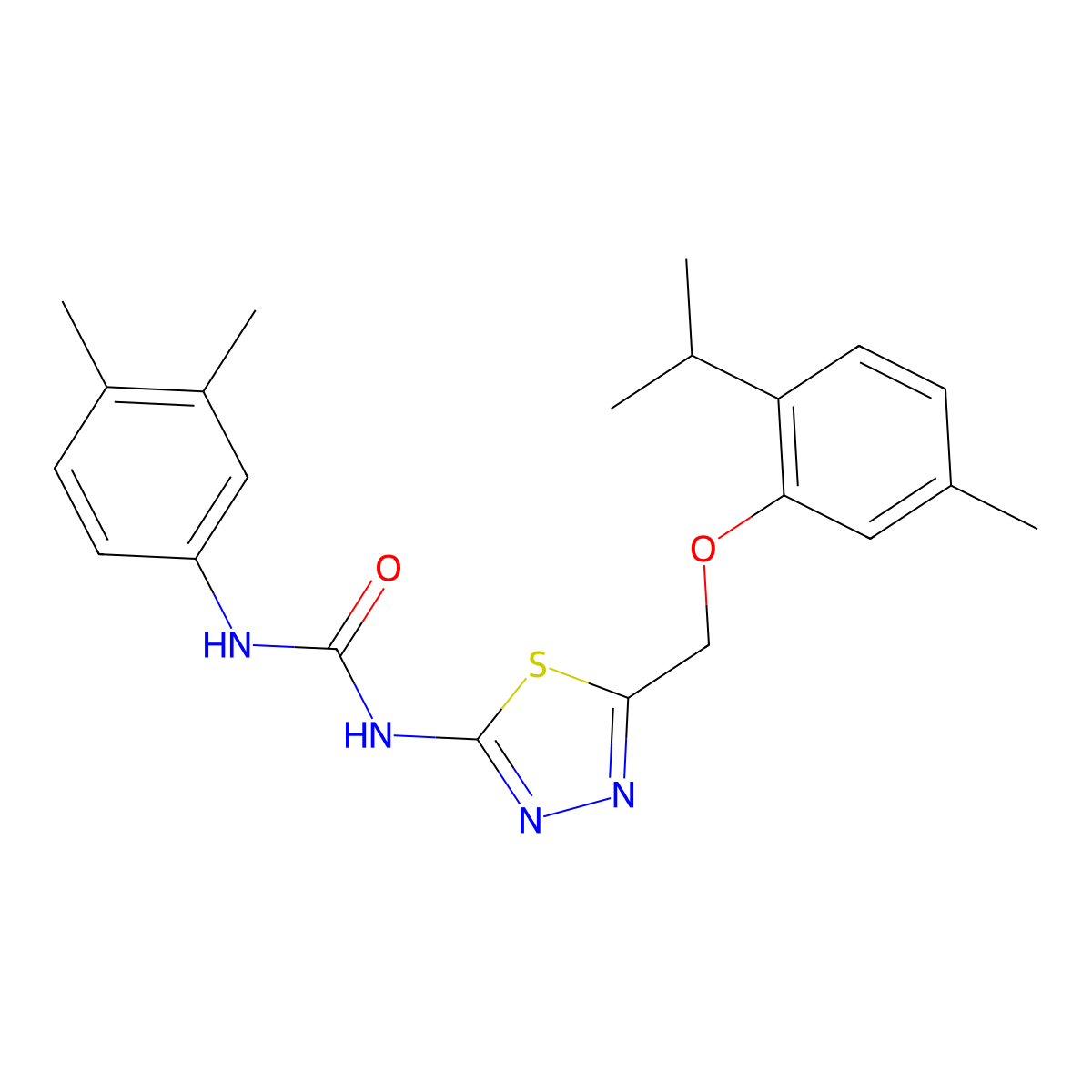 1-(3,4-Dimethylphenyl)-3-(5-{[5-methyl-2-(propan-2-yl)phenoxy]methyl}-1,3,4-thiadiazol-2-yl)urea molecular structure, CAS 429629-95-8