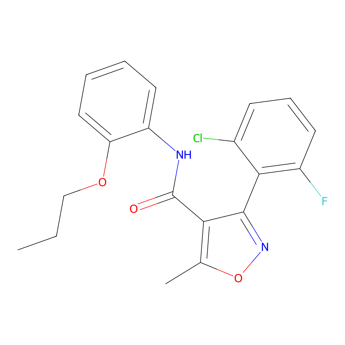 3-(2-chloro-6-fluorophenyl)-5-methyl-N-(2-propoxyphenyl)-1,2-oxazole-4-carboxamide molecular structure, CAS 429630-07-9