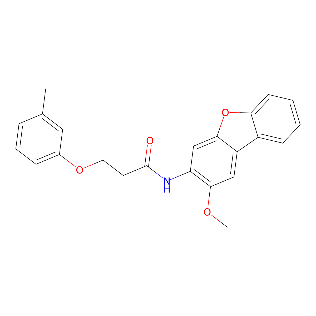 N-(2-methoxydibenzofuran-3-yl)-3-(3-methylphenoxy)propanamide molecular structure, CAS 429630-10-4