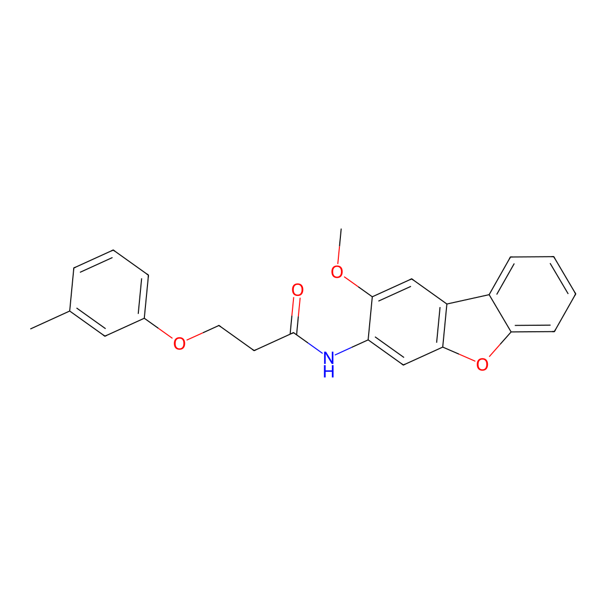 N-(2-methoxydibenzofuran-3-yl)-3-(3-methylphenoxy)propanamide molecular structure, CAS 429630-10-4