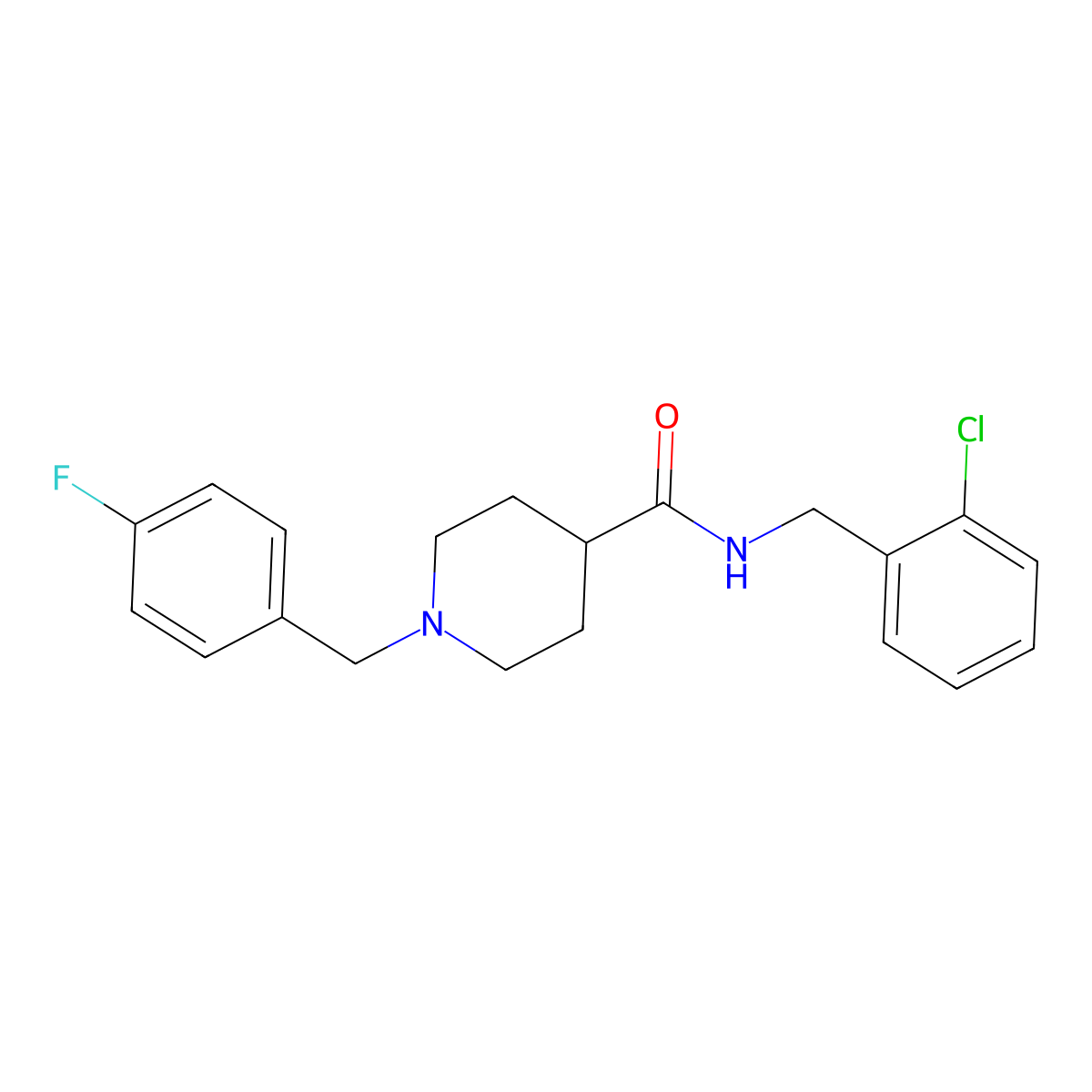 N-[(2-chlorophenyl)methyl]-1-[(4-fluorophenyl)methyl]piperidine-4-carboxamide molecular structure, CAS 429631-38-9