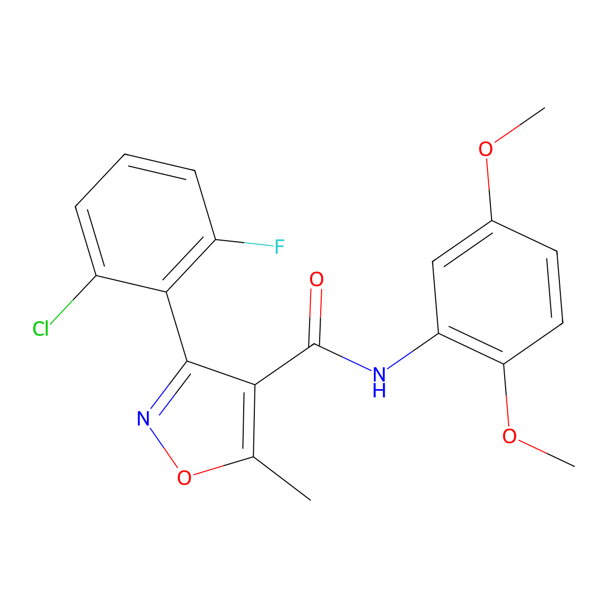 3-(2-chloro-6-fluorophenyl)-N-(2,5-dimethoxyphenyl)-5-methyl-1,2-oxazole-4-carboxamide molecular structure, CAS 429631-74-3
