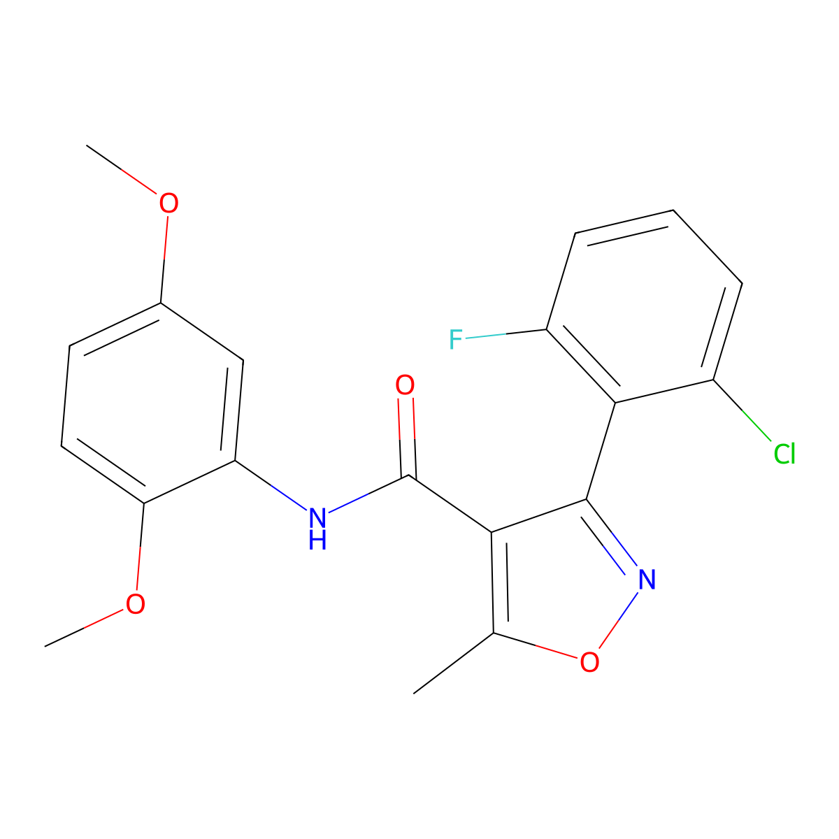 3-(2-chloro-6-fluorophenyl)-N-(2,5-dimethoxyphenyl)-5-methyl-1,2-oxazole-4-carboxamide molecular structure, CAS 429631-74-3