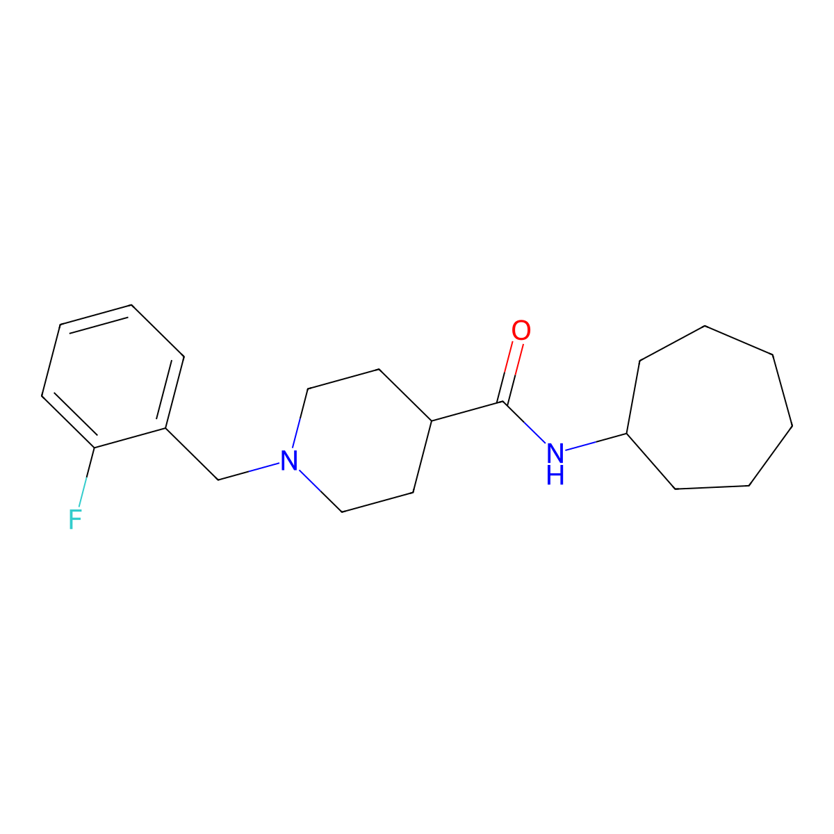 N-cycloheptyl-1-[(2-fluorophenyl)methyl]piperidine-4-carboxamide molecular structure, CAS 429632-26-8