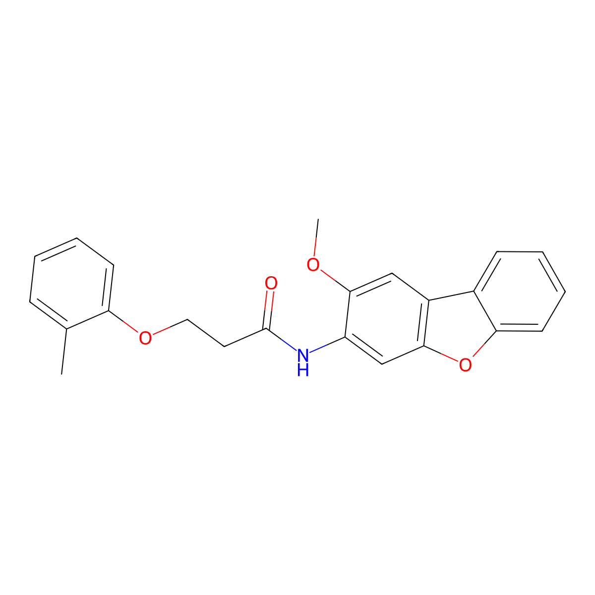 N-(2-methoxydibenzofuran-3-yl)-3-(2-methylphenoxy)propanamide molecular structure, CAS 429632-42-8
