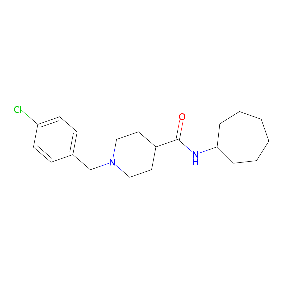 1-(4-chlorobenzyl)-N-cycloheptylpiperidine-4-carboxamide molecular structure, CAS 429632-50-8