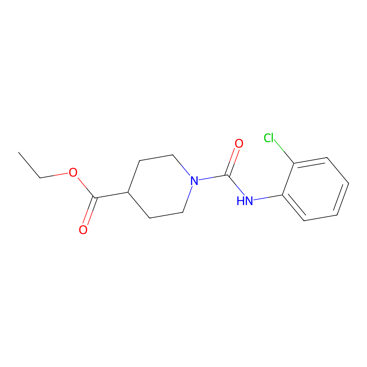 Ethyl 1-((2-chlorophenyl)carbamoyl)piperidine-4-carboxylate molecular structure, CAS 429633-05-6