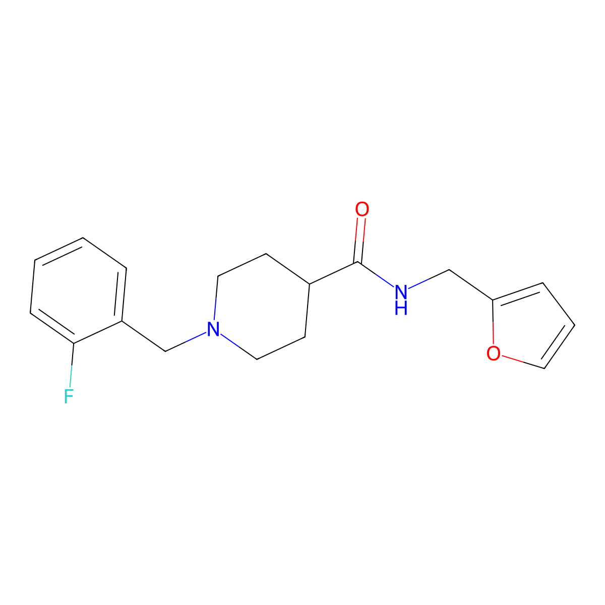 1-(2-fluorobenzyl)-N-(furan-2-ylmethyl)piperidine-4-carboxamide molecular structure, CAS 429633-53-4
