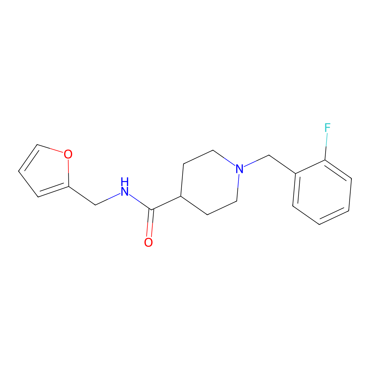 1-(2-fluorobenzyl)-N-(furan-2-ylmethyl)piperidine-4-carboxamide molecular structure, CAS 429633-53-4