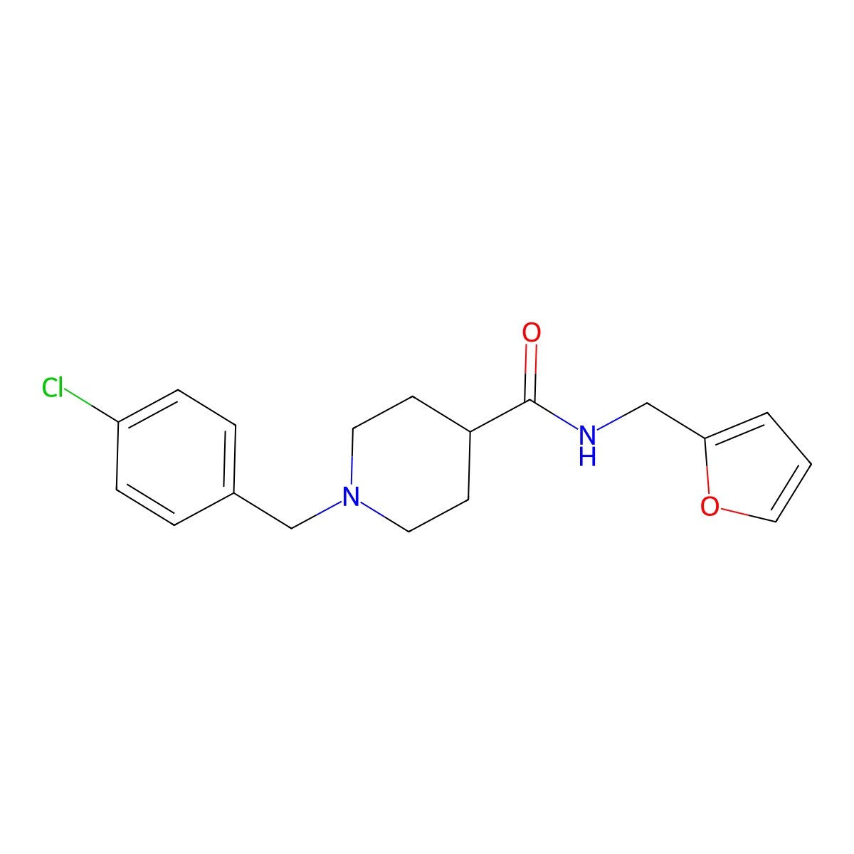 1-(4-chlorobenzyl)-N-(furan-2-ylmethyl)piperidine-4-carboxamide molecular structure, CAS 429633-59-0