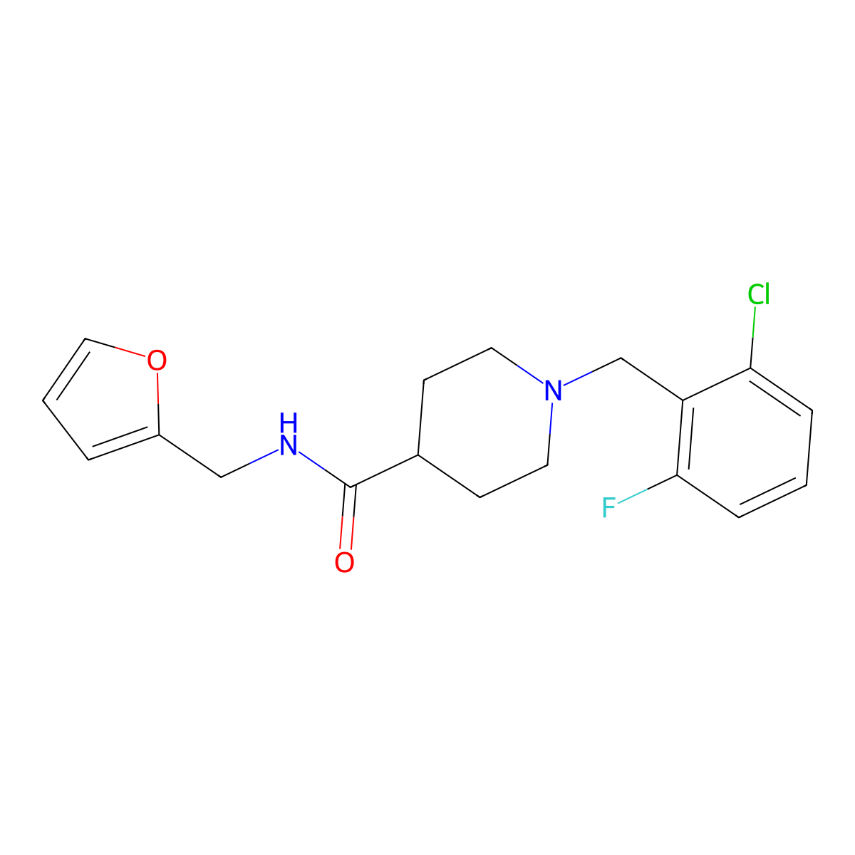1-(2-chloro-6-fluorobenzyl)-N-(furan-2-ylmethyl)piperidine-4-carboxamide molecular structure, CAS 429633-64-7