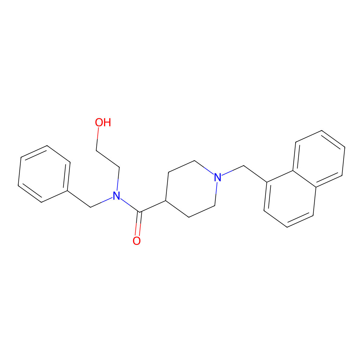 N-benzyl-N-(2-hydroxyethyl)-1-(naphthalen-1-ylmethyl)piperidine-4-carboxamide molecular structure, CAS 429634-31-1