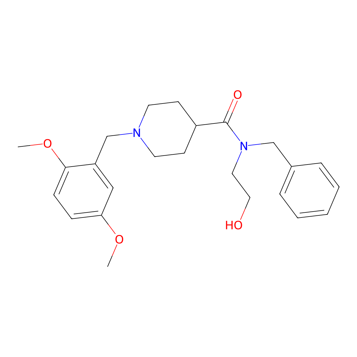 N-benzyl-1-(2,5-dimethoxybenzyl)-N-(2-hydroxyethyl)piperidine-4-carboxamide molecular structure, CAS 429634-42-4