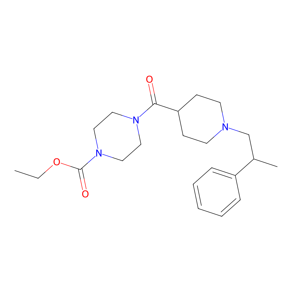 Ethyl 4-{[1-(2-phenylpropyl)piperidin-4-yl]carbonyl}piperazine-1-carboxylate molecular structure, CAS 429634-78-6