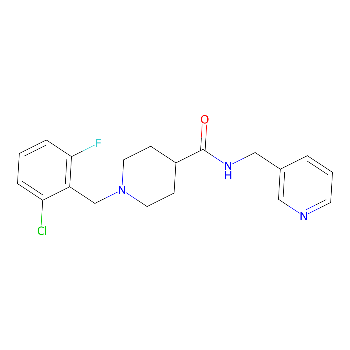 1-(2-chloro-6-fluorobenzyl)-N-(pyridin-3-ylmethyl)piperidine-4-carboxamide molecular structure, CAS 429635-49-4