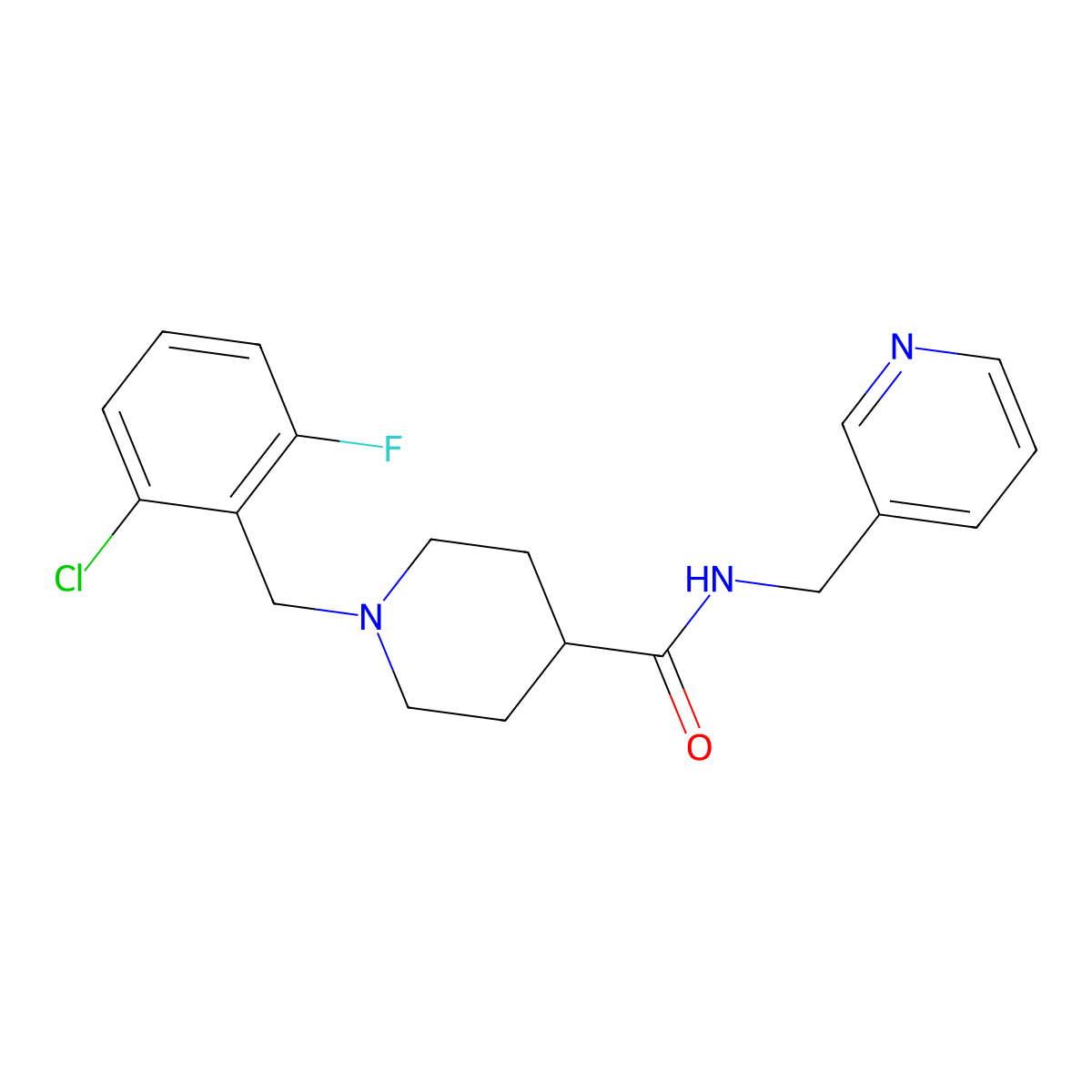 1-(2-chloro-6-fluorobenzyl)-N-(pyridin-3-ylmethyl)piperidine-4-carboxamide molecular structure, CAS 429635-49-4