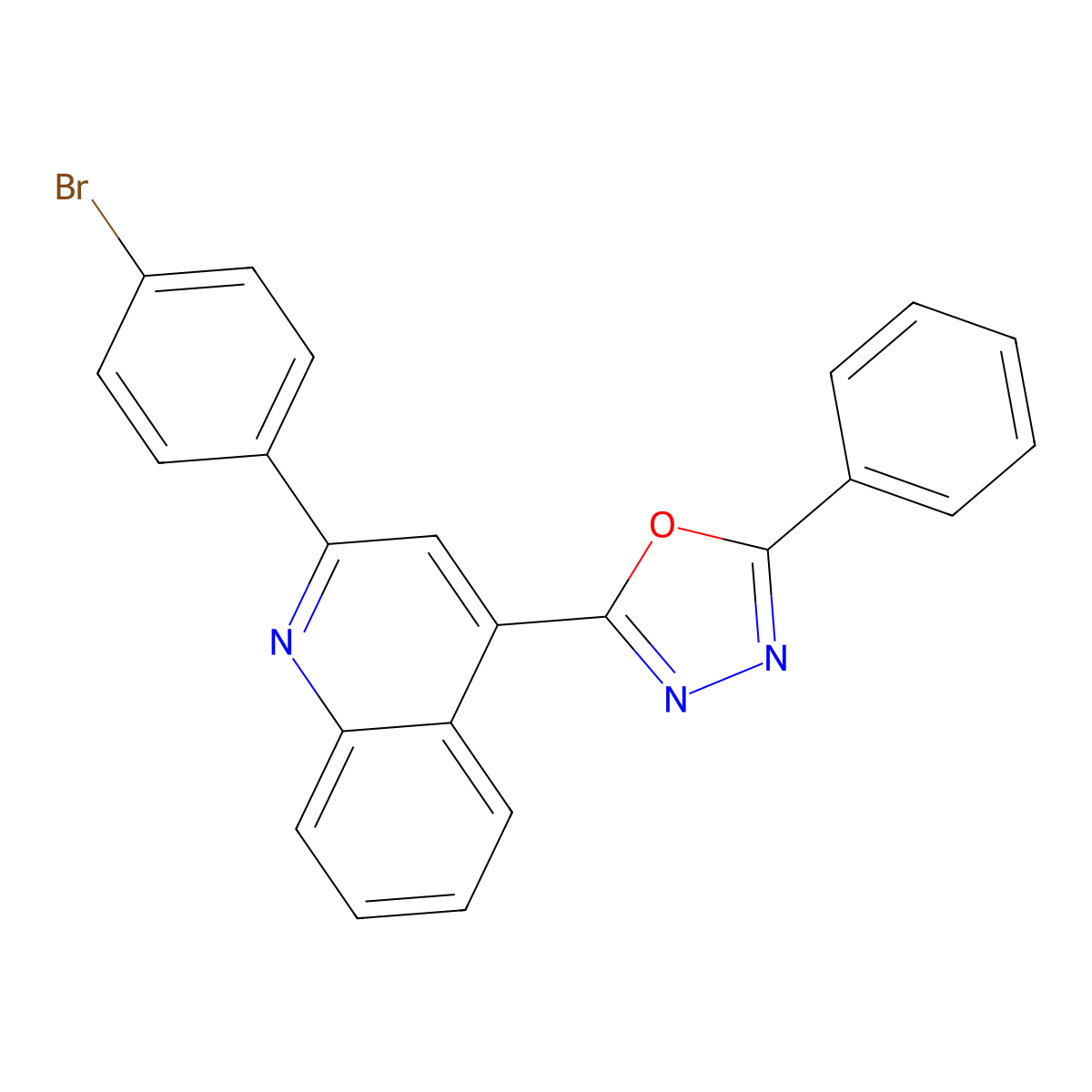 2-(4-Bromophenyl)-4-(5-phenyl-1,3,4-oxadiazol-2-yl)quinoline molecular structure, CAS 429635-80-3