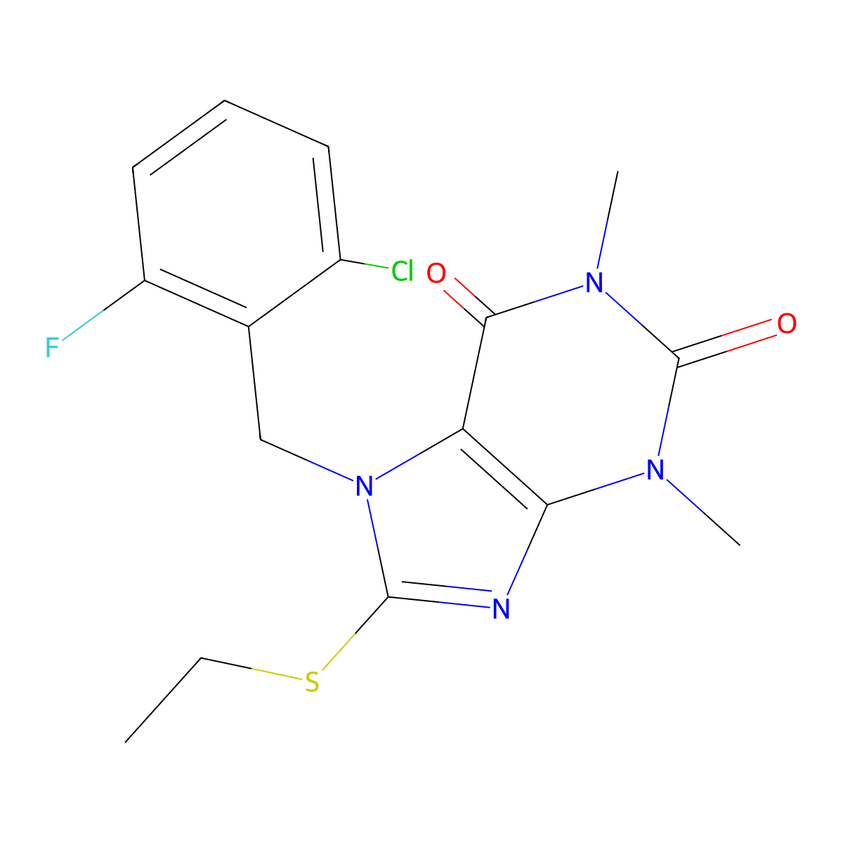 7-[(2-Chloro-6-fluorophenyl)methyl]-8-ethylsulfanyl-1,3-dimethylpurine-2,6-dione molecular structure, CAS 429636-69-1