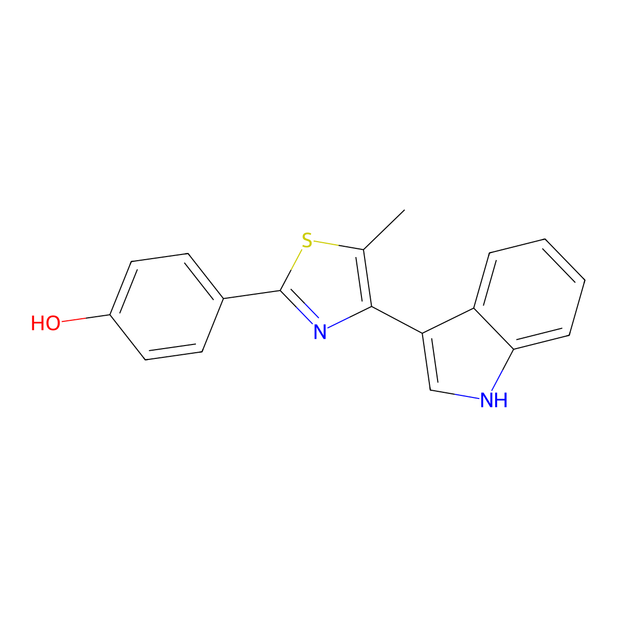 4-[4-(1H-indol-3-yl)-5-methyl-1,3-thiazol-2-yl]phenol molecular structure, CAS 429636-99-7