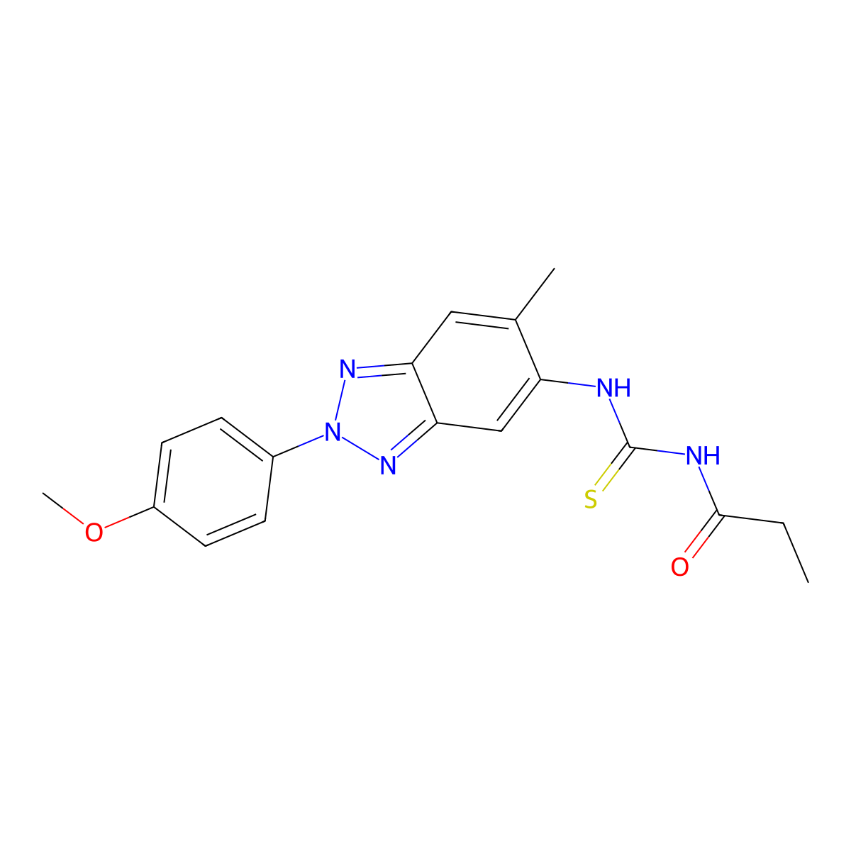 N-[[2-(4-methoxyphenyl)-6-methylbenzotriazol-5-yl]carbamothioyl]propanamide molecular structure, CAS 429637-08-1