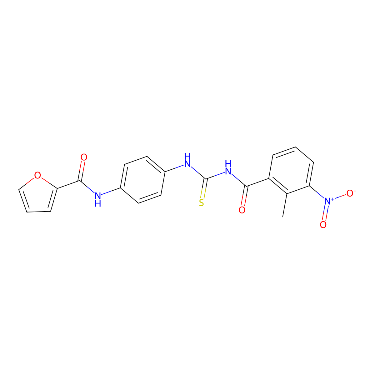 N-[4-[(2-methyl-3-nitrobenzoyl)carbamothioylamino]phenyl]furan-2-carboxamide molecular structure, CAS 429637-18-3