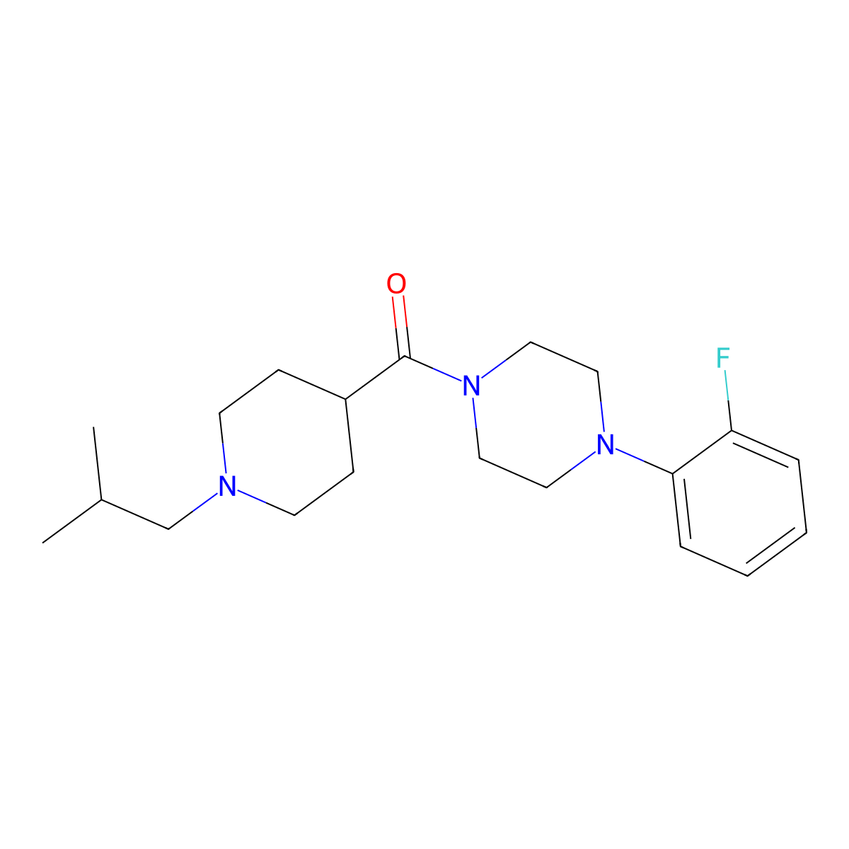 [4-(2-Fluorophenyl)piperazin-1-yl][1-(2-methylpropyl)piperidin-4-yl]methanone molecular structure, CAS 429637-26-3