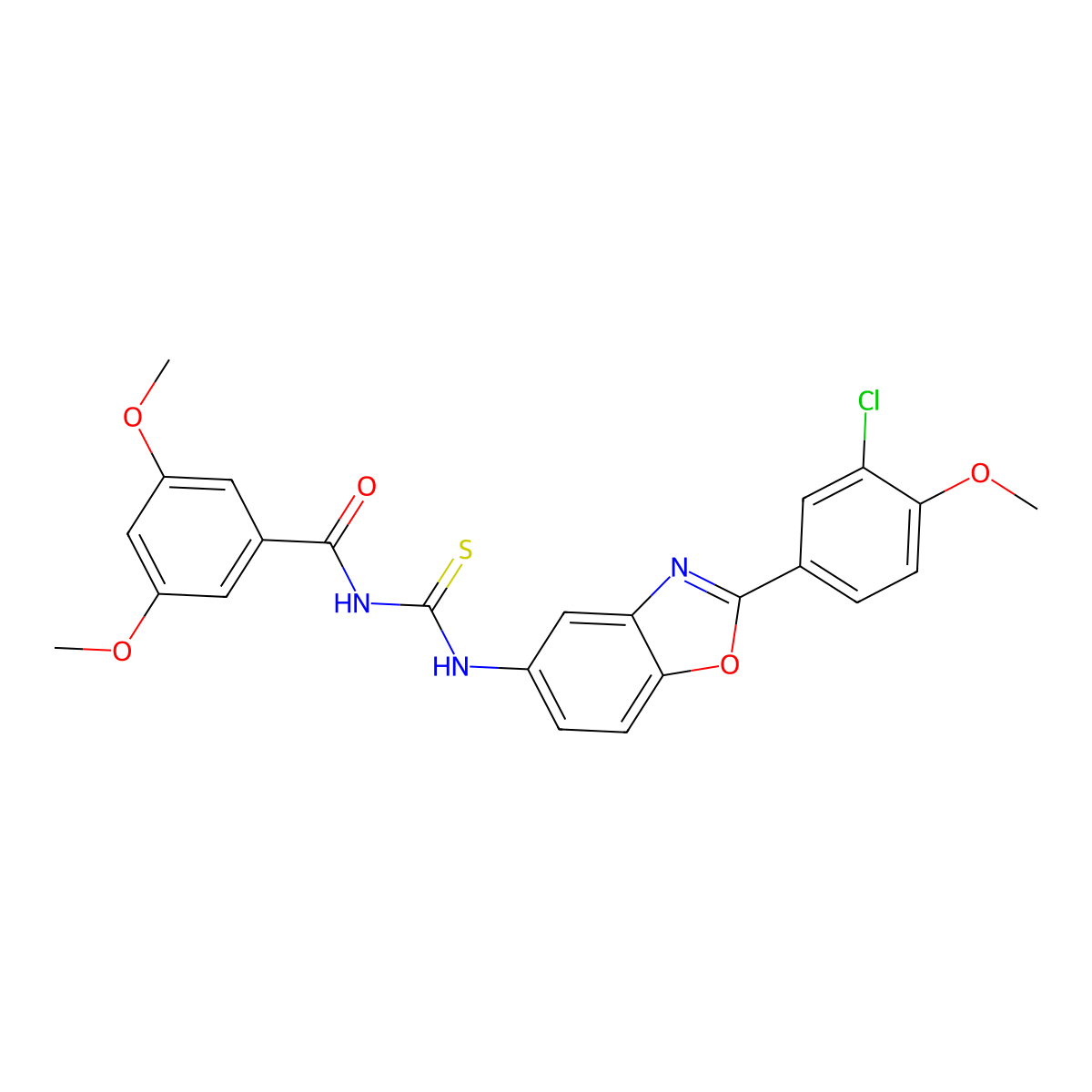 N-[[2-(3-chloro-4-methoxyphenyl)-1,3-benzoxazol-5-yl]carbamothioyl]-3,5-dimethoxybenzamide molecular structure, CAS 429637-28-5