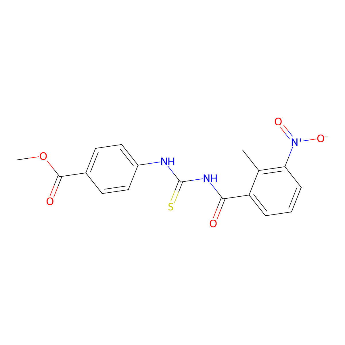 Methyl 4-({[(2-methyl-3-nitrophenyl)carbonyl]carbamothioyl}amino)benzoate molecular structure, CAS 429637-48-9