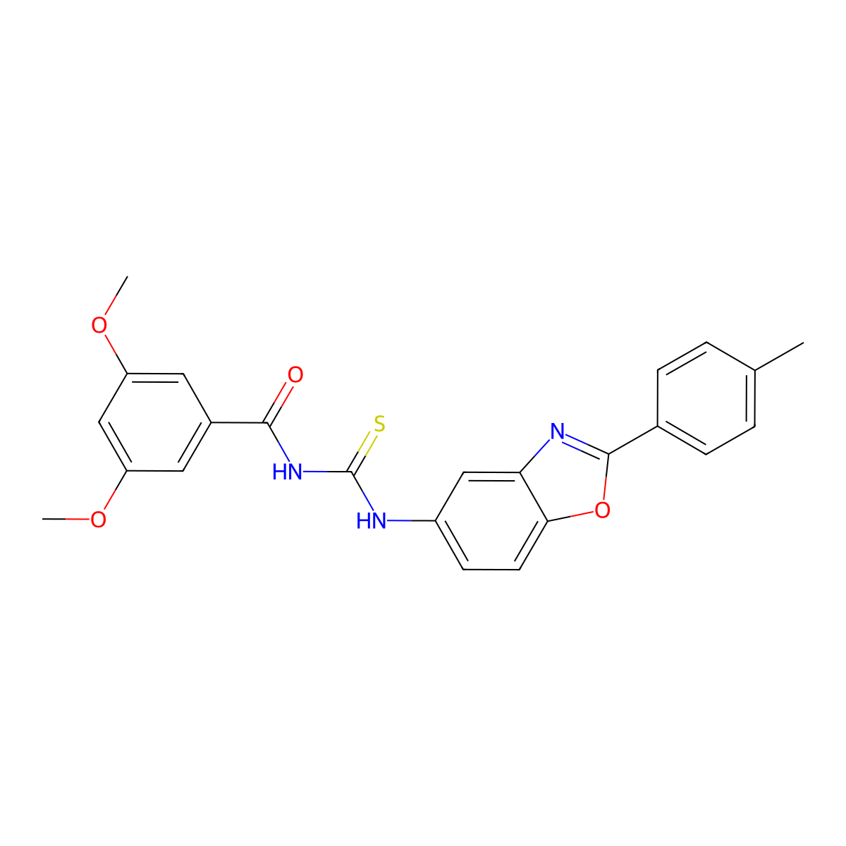 3,5-dimethoxy-N-[[2-(4-methylphenyl)-1,3-benzoxazol-5-yl]carbamothioyl]benzamide molecular structure, CAS 429637-74-1